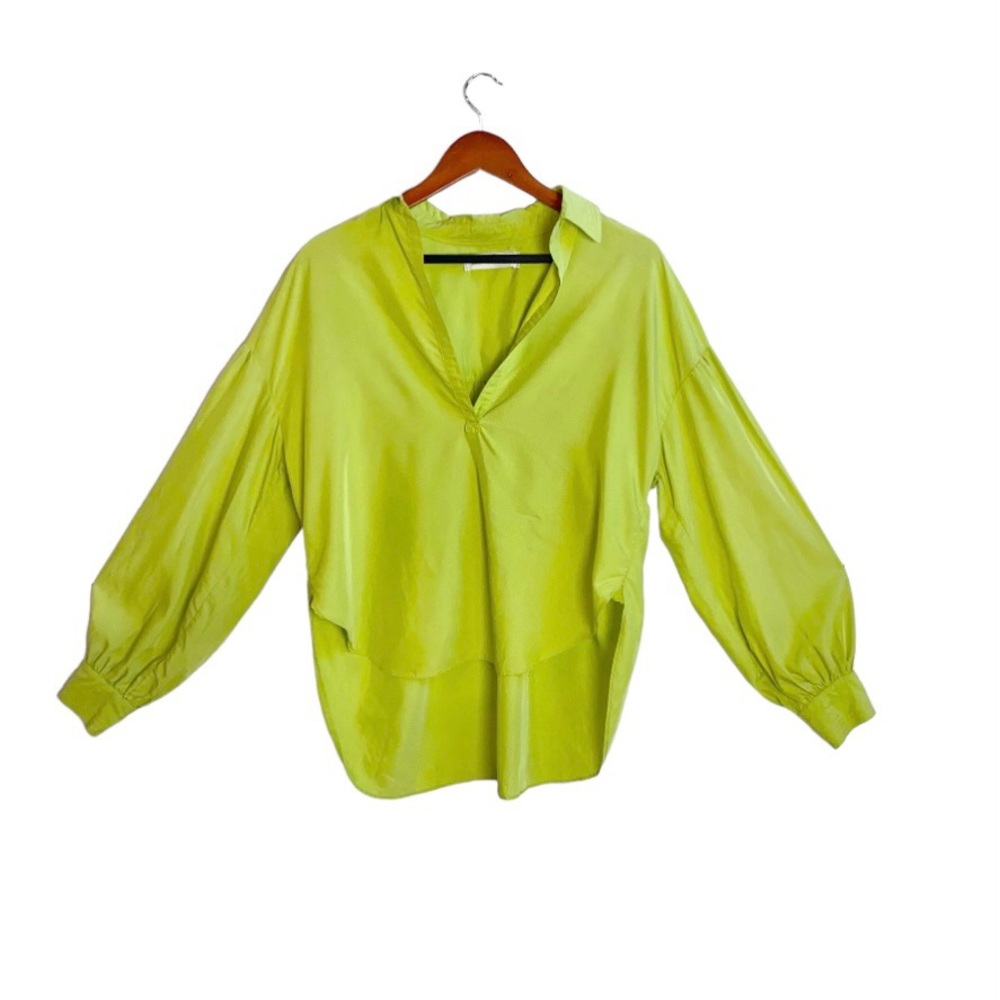 Free People We The Free Lime Green Long Sleeve High-Low Hem Popover Shirt